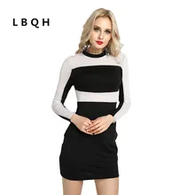 Lbqh 2017 Новинка осени женские модные пикантные Длинные рукава Брендовое платье высокого качества в полоску на молнии трикотажное платье Женская