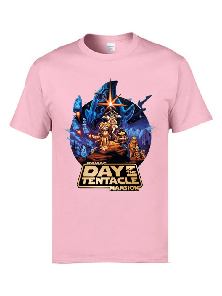 Cotton Men's Short Sleeve Customized T-Shirt Custom Tops Shirts Discount Hip hop O-Neck T Shirt Free Shipping Day of the Tentacle   Star Wars mashup  8765 pink