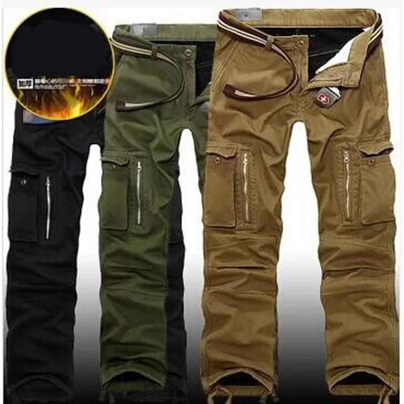  SHIERXI Warm Winter Men's Cargo Pants Casual Mens Pant Multi Pocket Military Overall for Men Outdoo