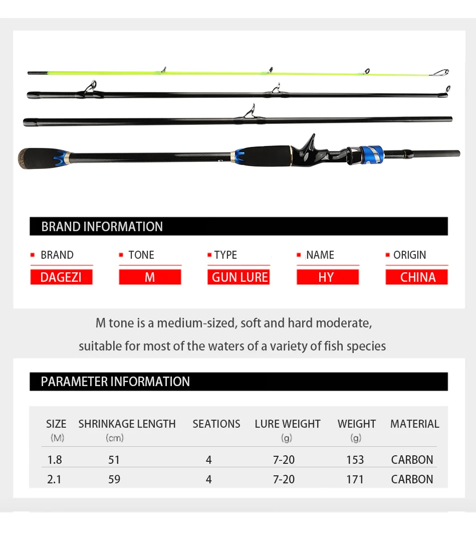 DAGEZI Удочка из углеродного волокна, 1,8 м/2,1 м, 4 секции м, мощность 7-20 г, HY, удочка для путешествий, Ультралегкая приманка, удочки