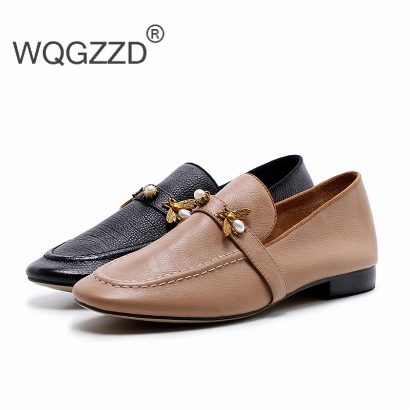 Lujo 2019 Genuino Chaussures De Planos Mujeres Marca La Black apricot Las Femme Cuero Suave Señoras Mujer Mocasines Zapatos Cómodo wptfqpxSr