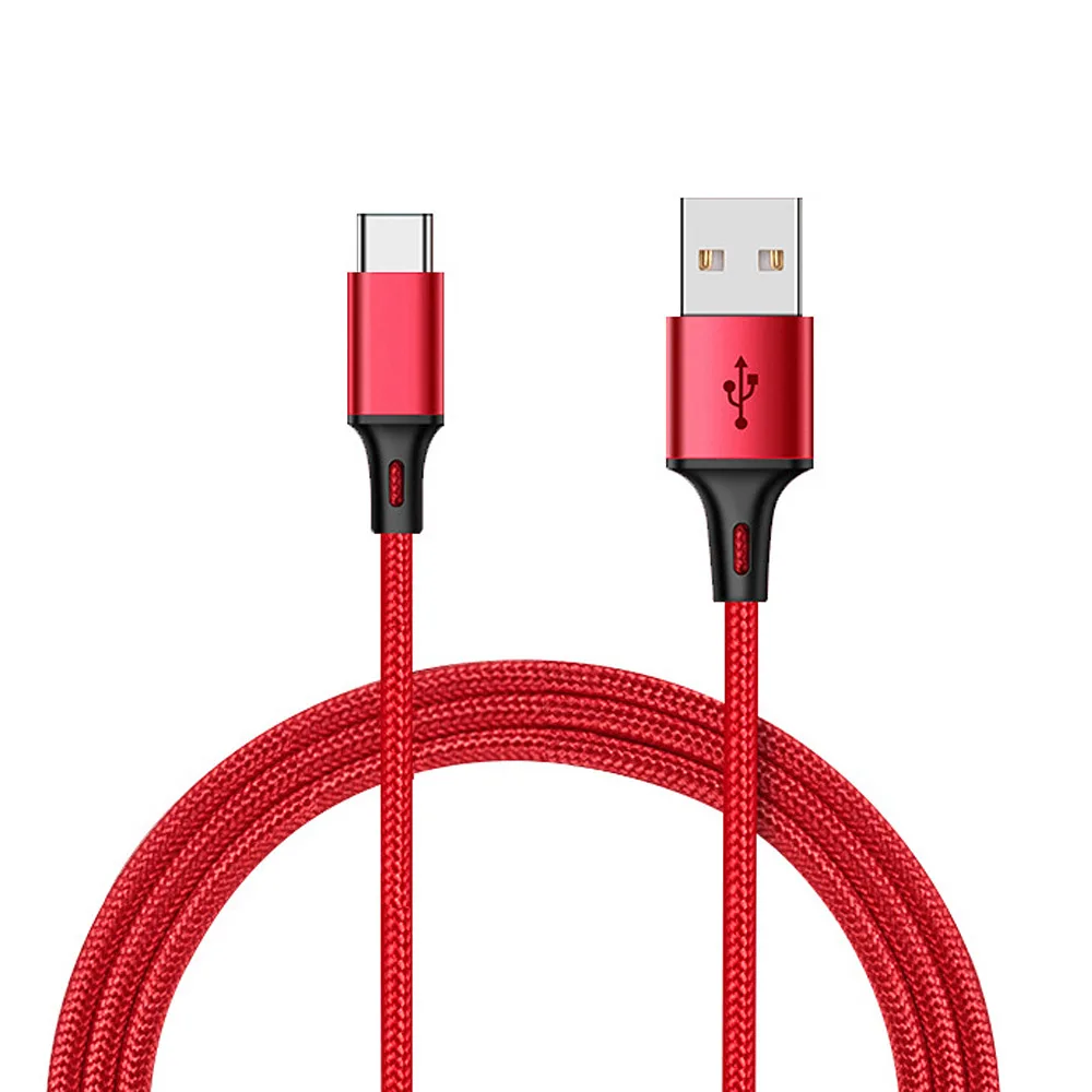 Тип usb-C кабель быстрой зарядки 1 м из мягкого нейлона и шифона со вставками в полоску, для samsung S8 Note 8 Кабельное открытое для huawei Xiaomi мобильный телефонный кабель Тип usb C - Цвет: Red 1
