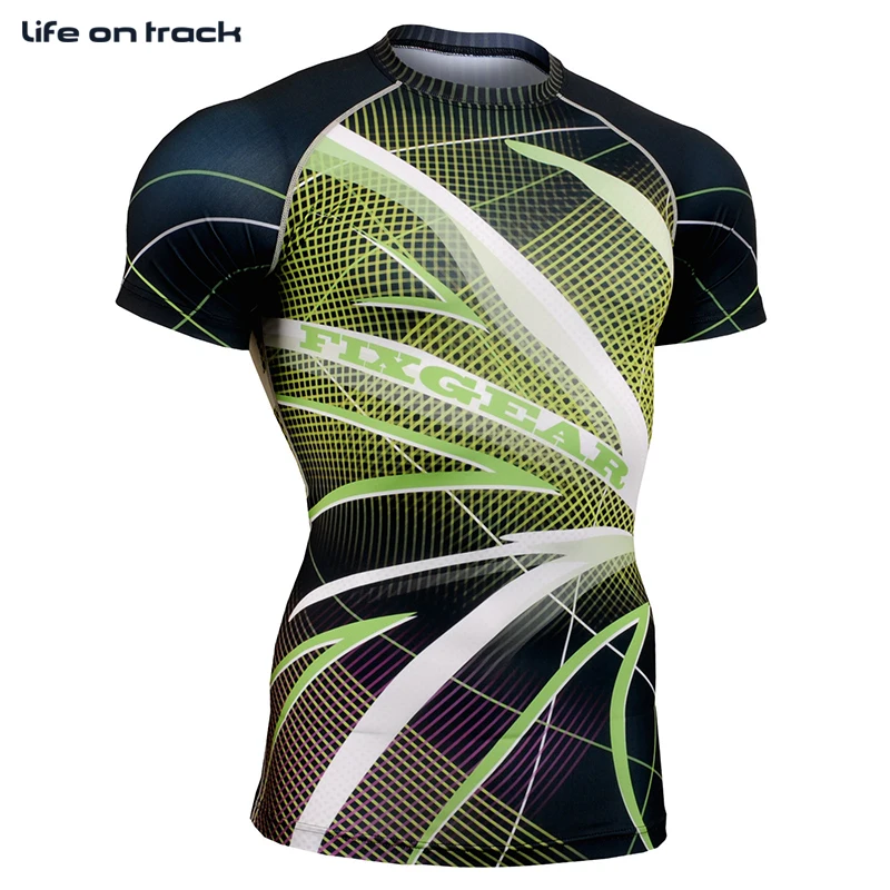 

Life on Track Mens Tights Short Sleeve Fitness Compression Base Layer Bodybuilding Training Workout Sportswear Men Exercise Tops