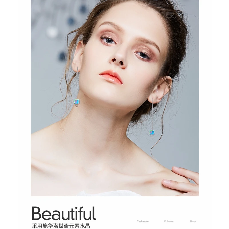 

SHDEDE New 925 Silver Simple Square Sugar Earline Crystal Earrings Fashion party dress accessories