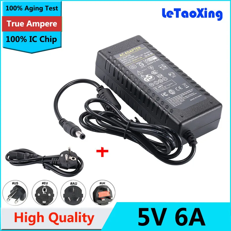 

AC 100V-240V Converter DC 5V 6A Power Adapter Supply 30W for LED Light LCD Monitor CCTV Camera With IC Chip 1pcs