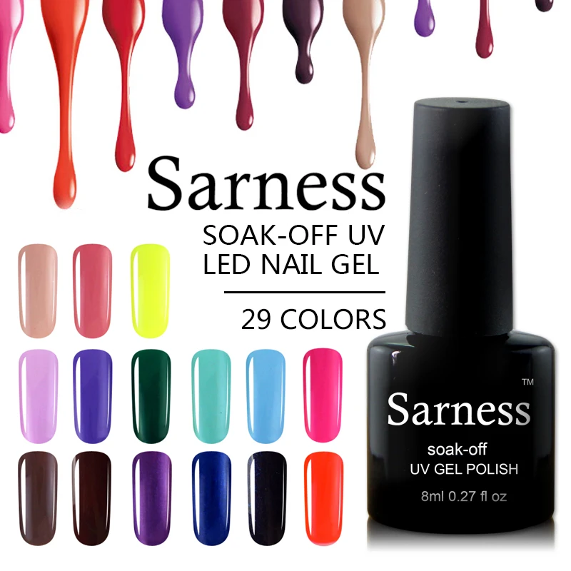 

Sarness Pure 29 Colors Gel Nail Polish UV Gel Glitter Varnish 8ML Soak-Off UV LED Gel Nails Lacquer Long-lasting Primer Nail Art