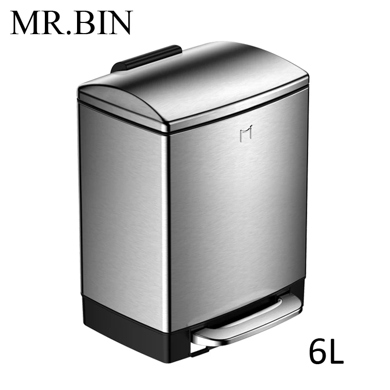 MR. BIN 6L Нержавеющая сталь педаль мусорный бак замедлить и Mute мусорное ведро Anti-fingerprint Экономия пространства мусорные баки для дома - Цвет: Stainless Steel