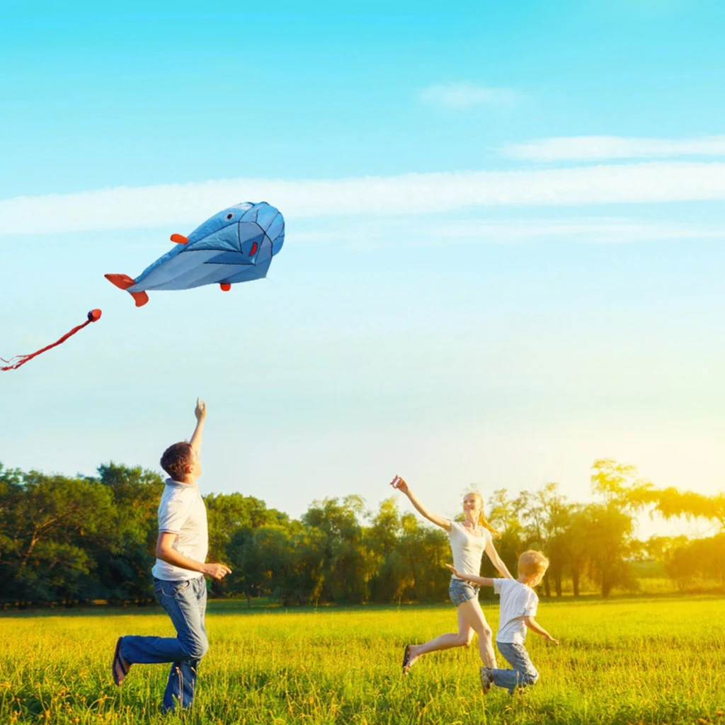 85inch Large Blue Dolphin Frameless Soft Parafoil Kite For Kids & Adults Beach Park Garden Playground Outdoor Play