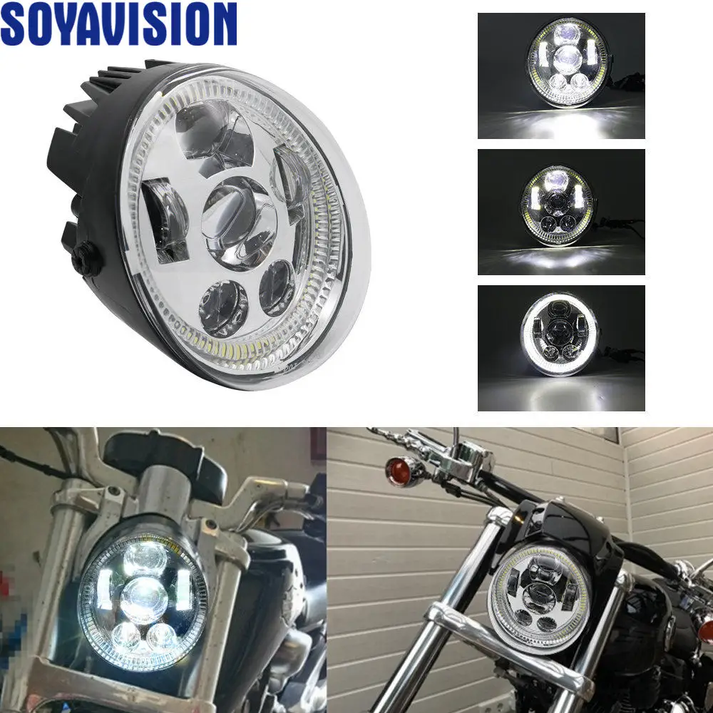 LED HEADLIGHT Motorcycle Aluminum Halo Headlight DRL For Harley V Rod