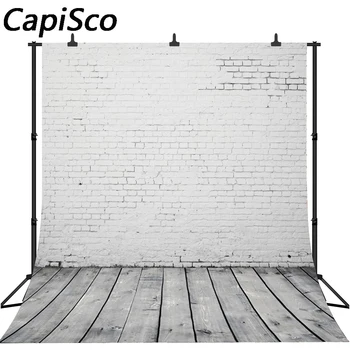 

Capisco White Brick Wall Wooden Floor Seamless vinyl cloth Customized photography Backdrop Background studio prop