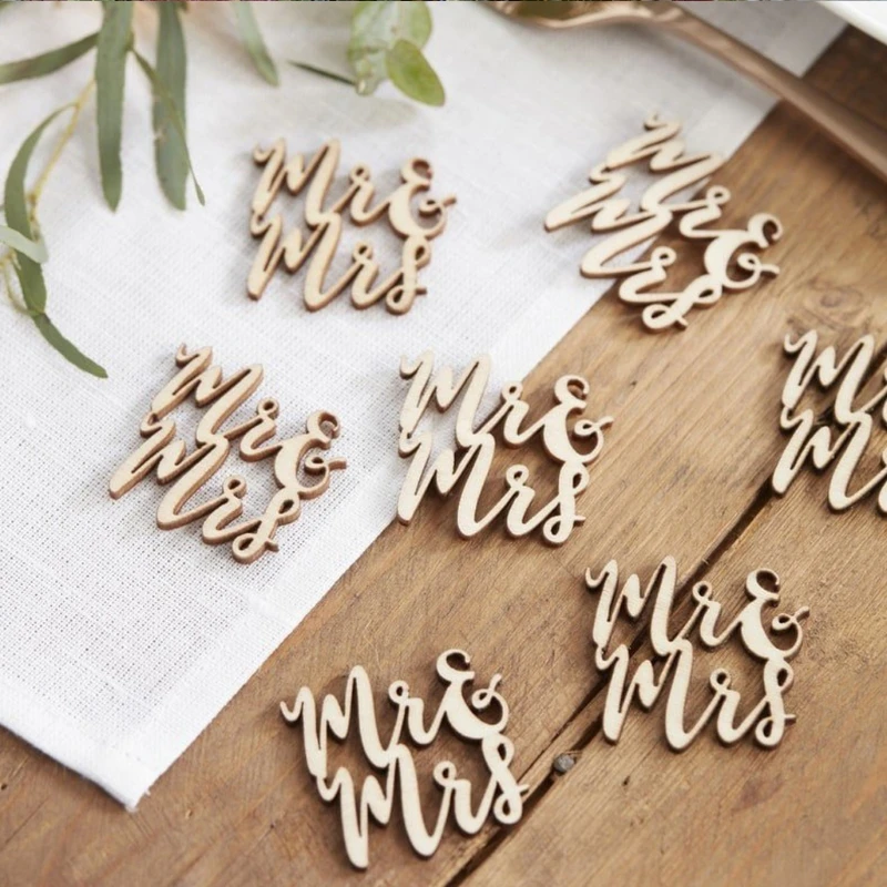 

15Pcs Wooden Mr & Mrs Table Confetti Scatter Vintage Rustic Wedding Party Decor