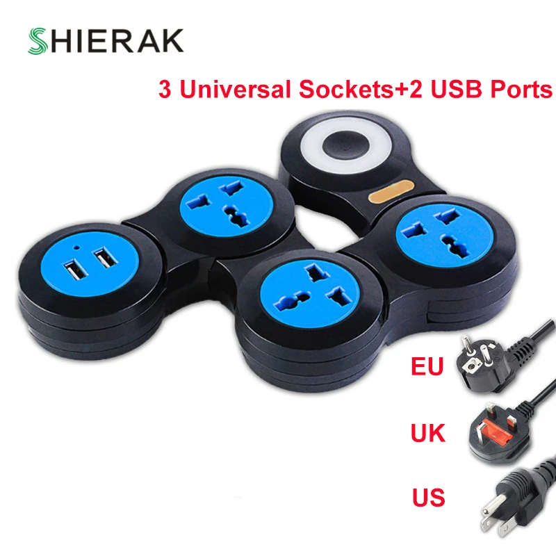 

SHIERAK Creative Deformable Power Strip USB Charger 2.1A Rotary Universal Power Socket 345-Position Extension Socket Converter