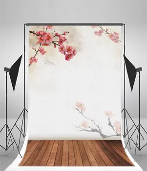 

Photography Backdrop Shabby Chic Blooming Flower Vintage Wooden Floor