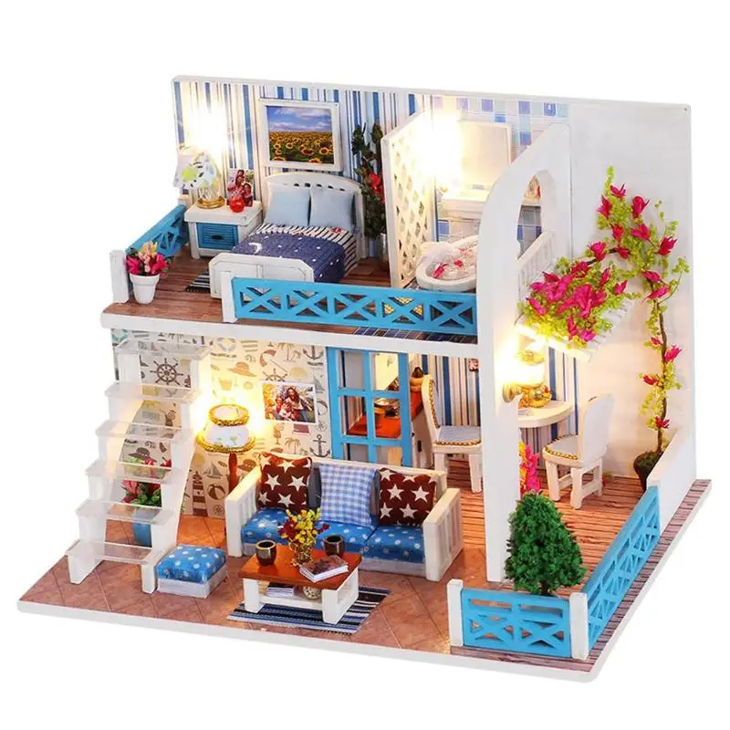 DIY маленький дом куклы с видом на море мебель деревянная хижина вилла сборка модель Хелен Кост Развивающие игрушки для детей Рождественский подарок