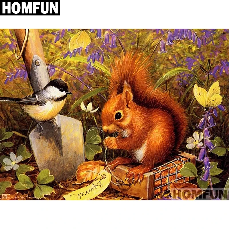 

HOMFUN Full Square/Round Drill 5D DIY Diamond Painting "Squirrel & Bird" Embroidery Cross Stitch 5D Home Decor Gift A01513