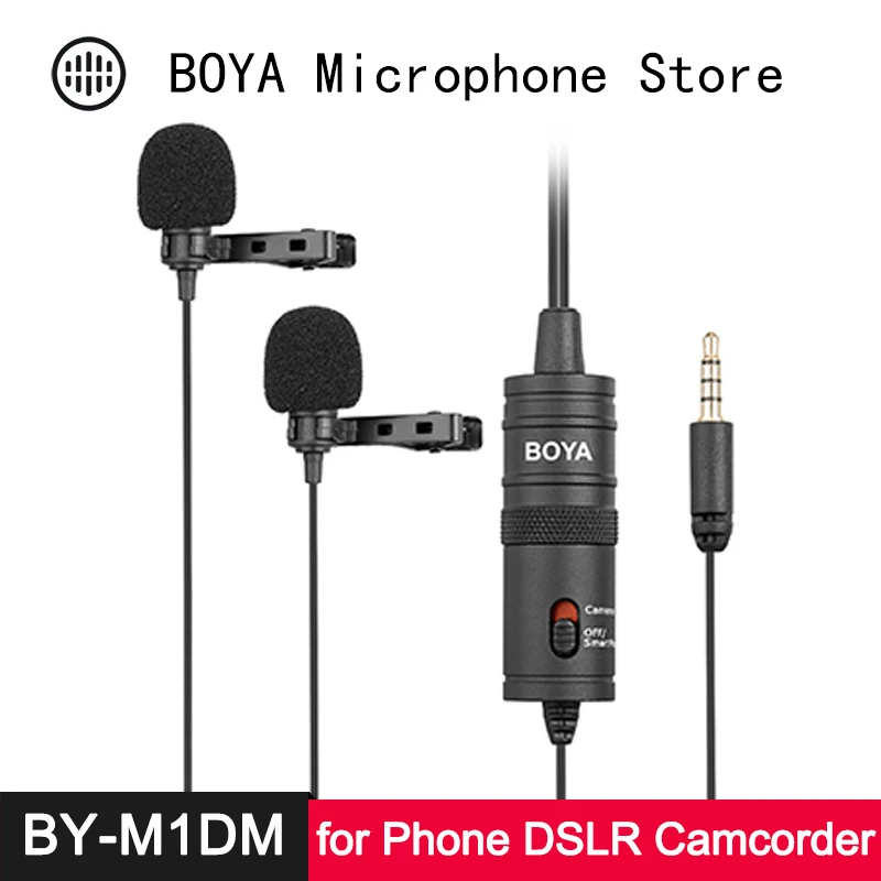 

BOYA BY-M1DM Dual Clip-on Lapel Lavalier Mic for for iPhone Android Smartphone Canon EOS Nikon Camera Camcorder Audio Recorder