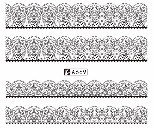12 упак./лот воды Наклейка ногтей наклейки ползунок татуировки полное покрытие черный сетки кружева волны линии A661-672