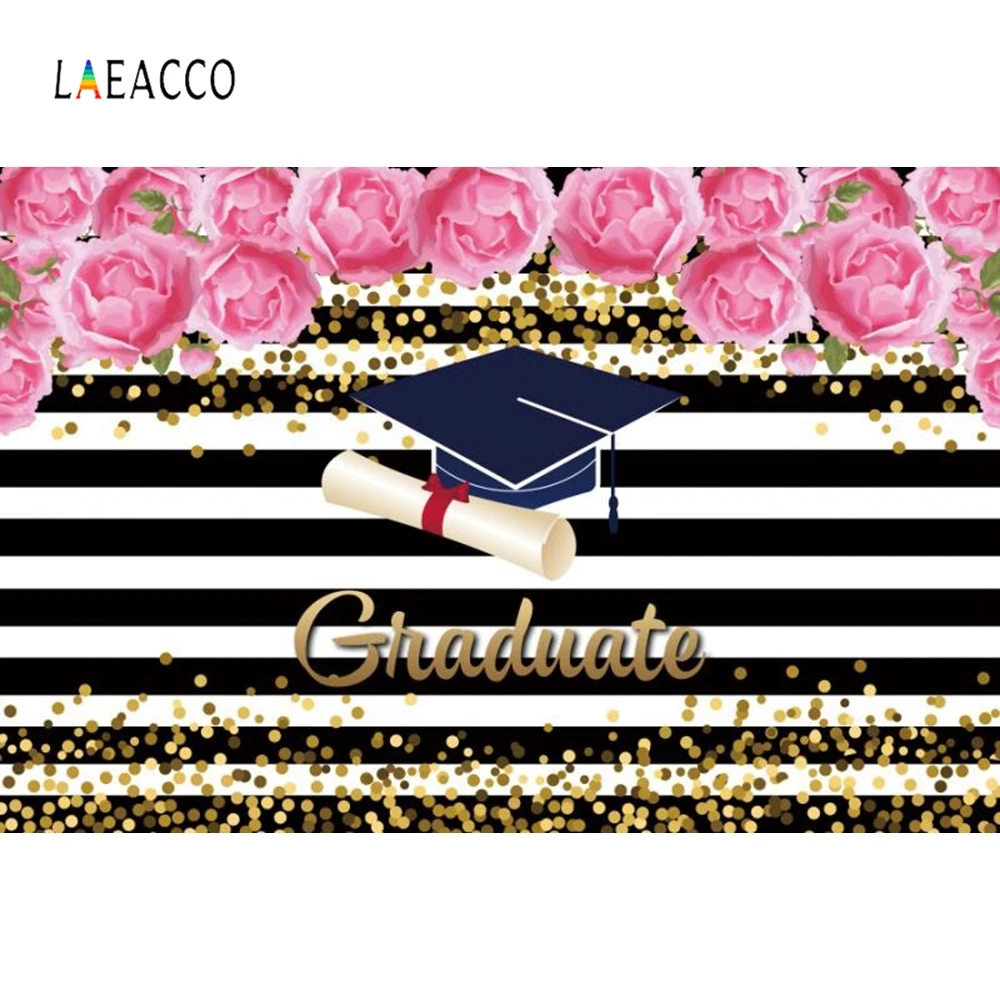 

Laeacco White Black Stripe Backdrop Graduation Flowers Portrait Photocall Customized Photography Background Digital Photo Studio
