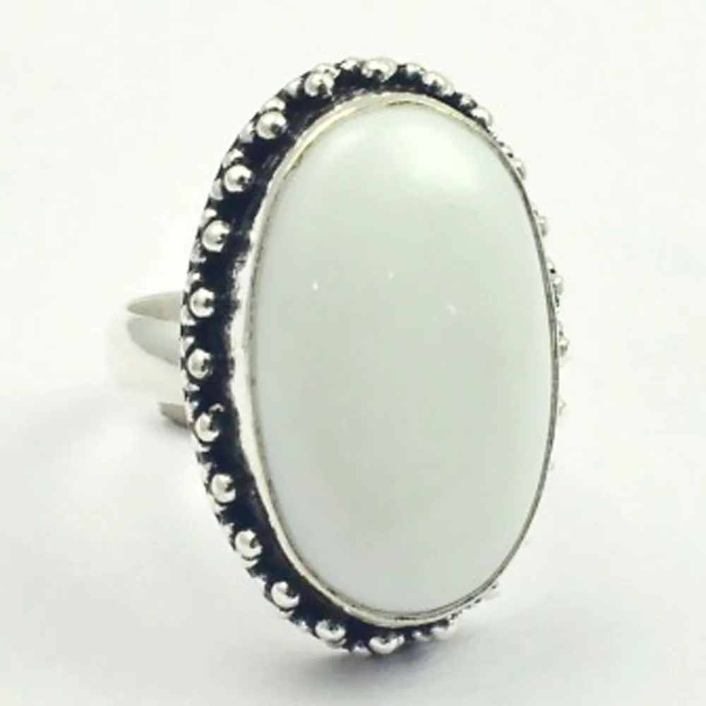 

White Opal Ring Silver Overlay over Copper, USA Size 7.5 , R3333