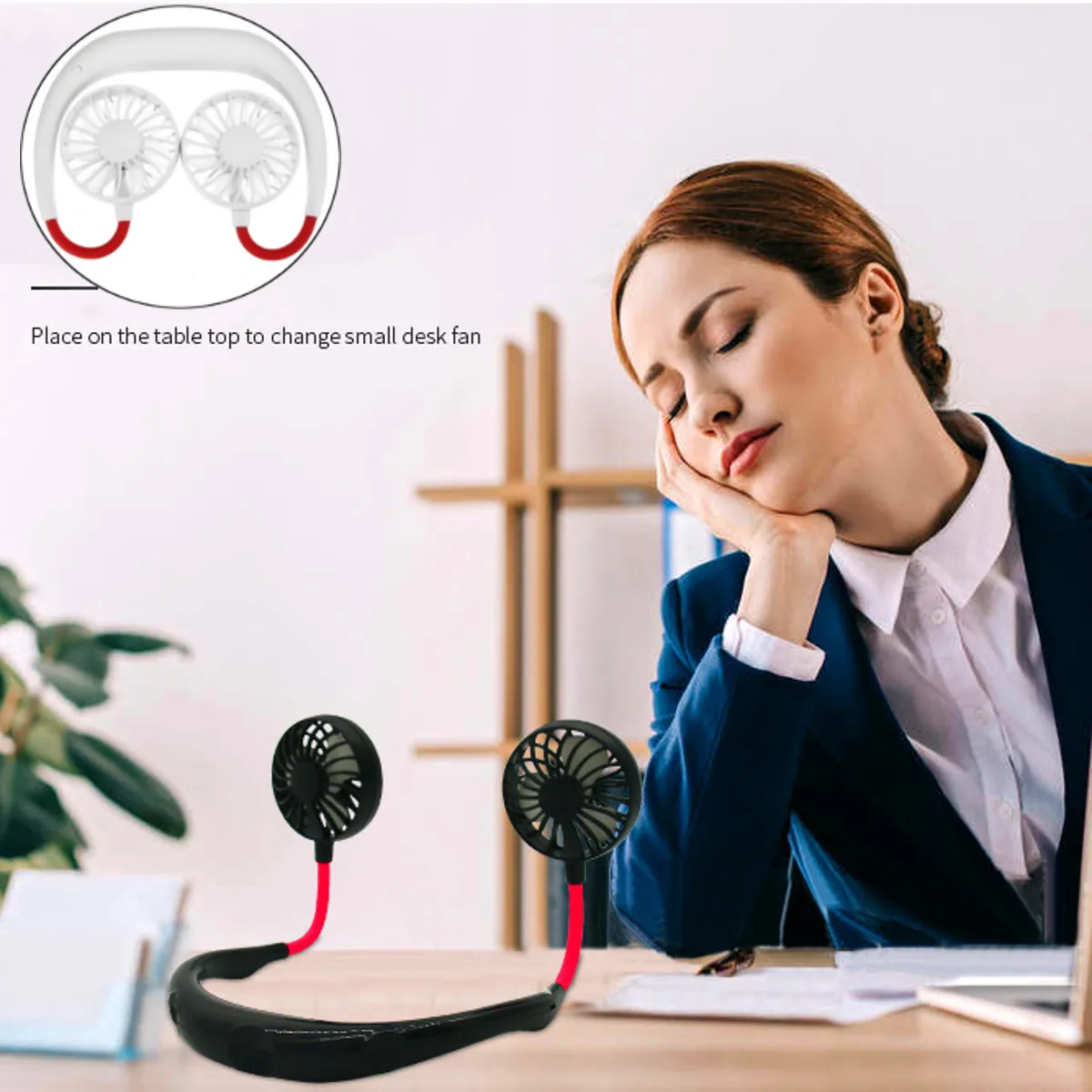 

Neck Band Fan White Portable Mini Double Wind Head Neckband Fan with USB Rechargeable Air Cooler for Traveling Outdoor Office
