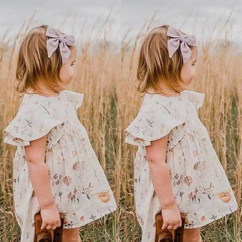 

Newborn Toddler Cute Kids Baby Girls White Floral Ruffles Party Pageant Princess Tutu Gown Dress Fashion Causal Cotton Sundress