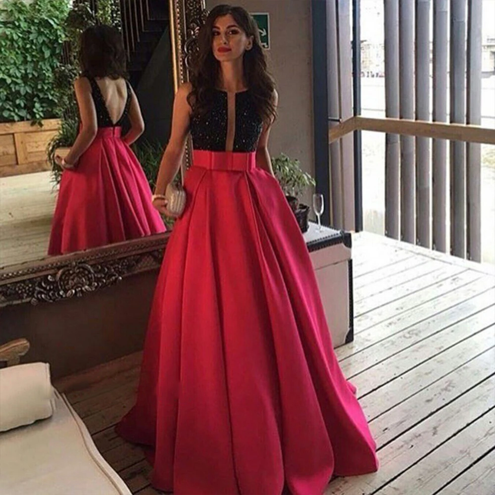 2017 fucsia e nero abiti da ballo con tasca abito da sera con piano in  cristallo raso convenzionale lungo vestito da partito|prom dresses with  pockets|evening dress with pocketsevening gown dresses - AliExpress