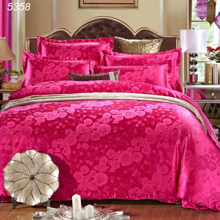 Rose red bedding set king size duvet cover set 4pcs bed covers satin
