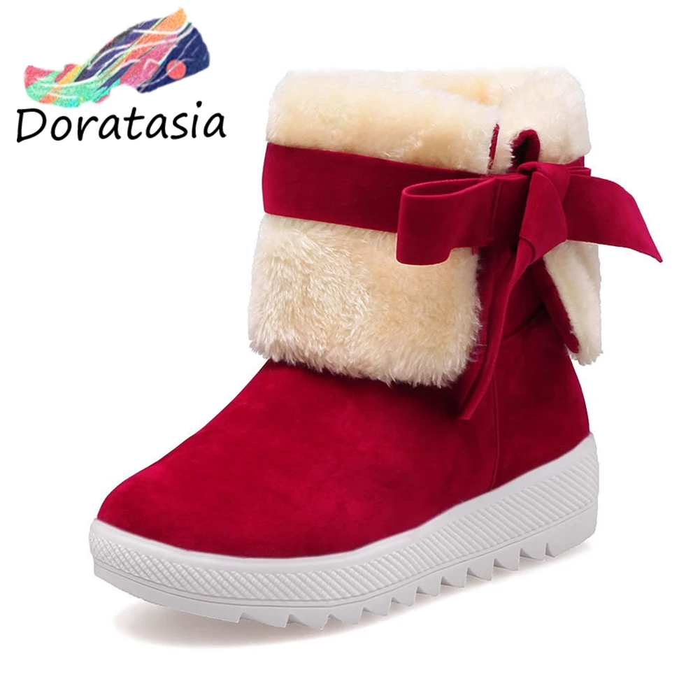

DORATASIA New Warm Thick Fur Platform Booties Women 2019 Winter Turned Over Ankle Snow Boots non-slip Wedges Shoes Woman