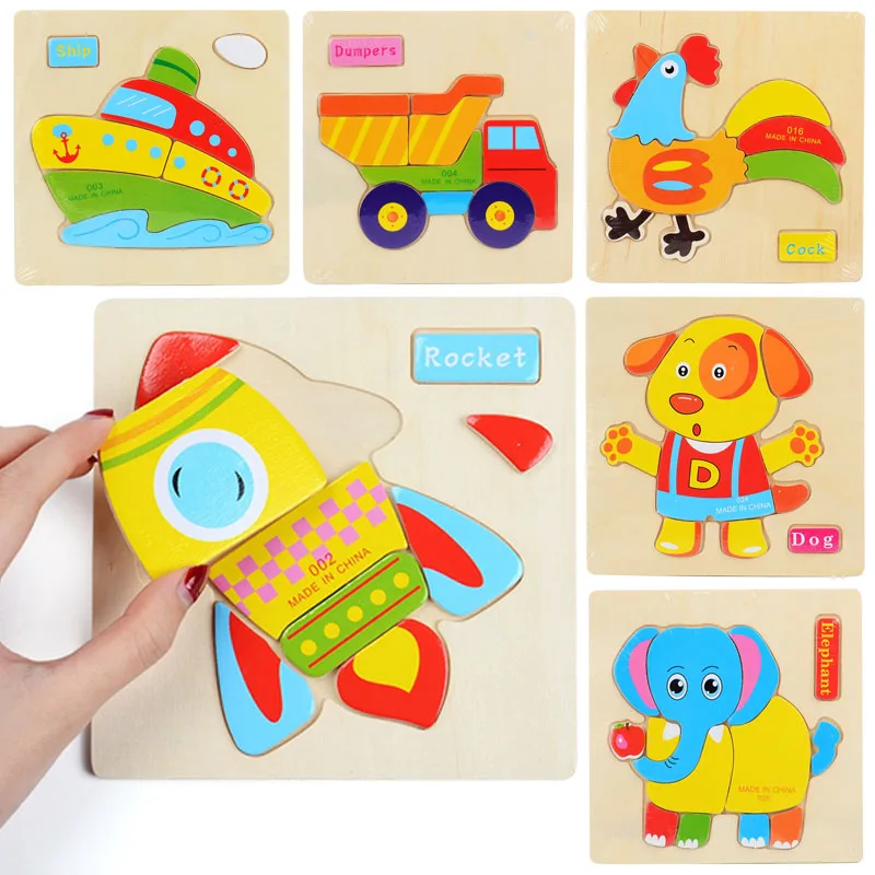 

3D Wooden Puzzle Jigsaw Toys For Children Kids Cartoon Animal Car Puzzles Intelligence Baby Early Educational Toys Games 15*15CM