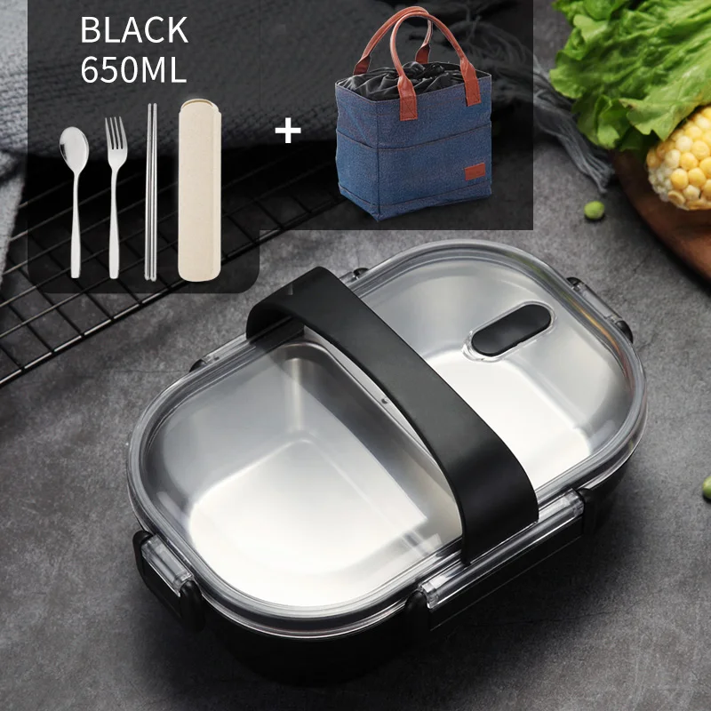 Black Bag Tableware WORTHBUY, японский Портативный Ланч-бокс для детей, школьный, 304, нержавеющая сталь, Бенто-бокс, кухонный герметичный контейнер для еды, контейнер для еды - Цвет: Black Bag Tableware