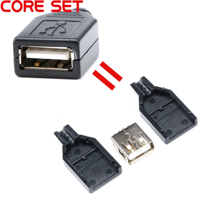 

10pcs/lot Female USB 2.0 Connector Type A 4 Pin Plug Socket Connector With Black Plastic Cover