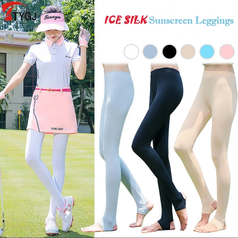 

2018 New Golf Apparel Ladies Sunscreen Pants Ice Silk Leggings Lightweight Breathable Nine Points on The Foot Socks Slim Stretch