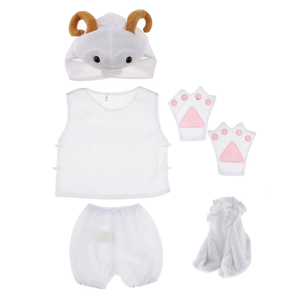 Kids Animal Costume Set Sheep Hat Top Shorts Gloves Shoes Party Halloween