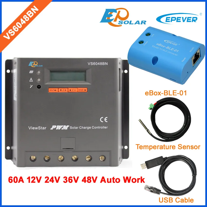 

48v 60amp EPSolar charging solar regulator +USB cable and temperature sensor VS6048BN 60A bluetooth function free shipping