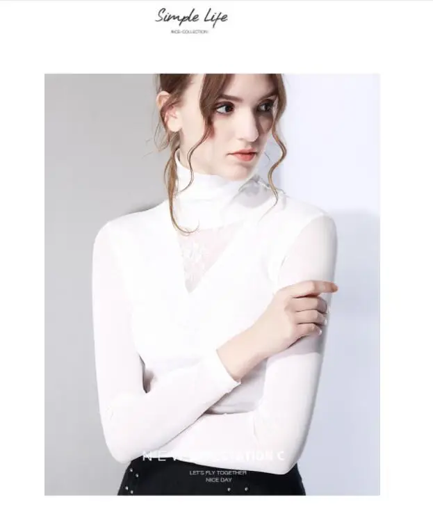 Moda Jihan, женские рубашки с длинным рукавом, прозрачные сетчатые топы, с воротником-стойкой, в сложенном виде, тонкие, размера плюс, элегантные женские рубашки