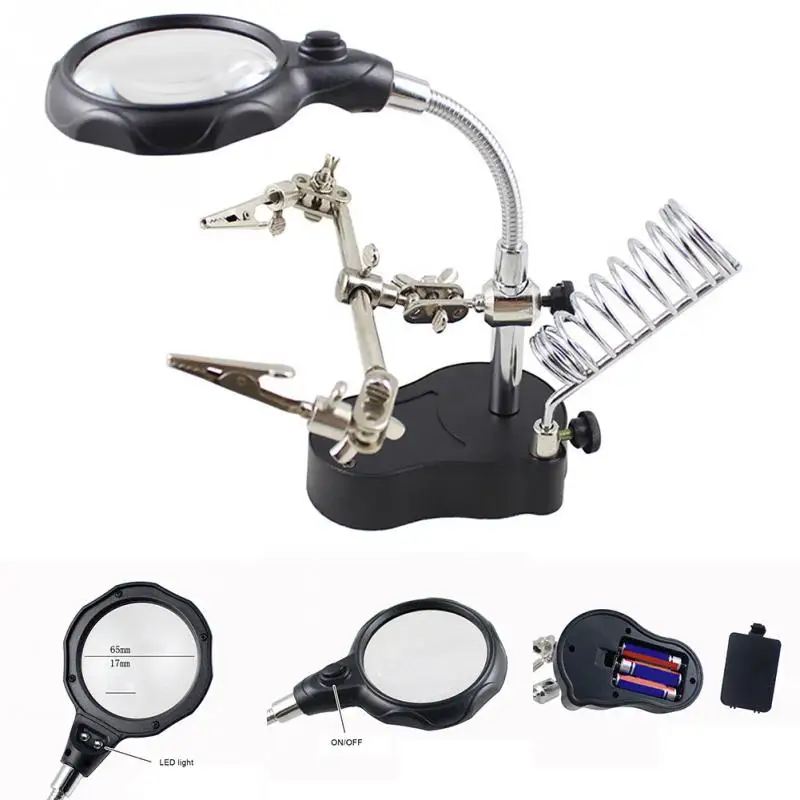 

Adjustable 3.5X 12X Magnifier Electric soldering iron Magnifier LED lamp holder table clip Practical magnifier