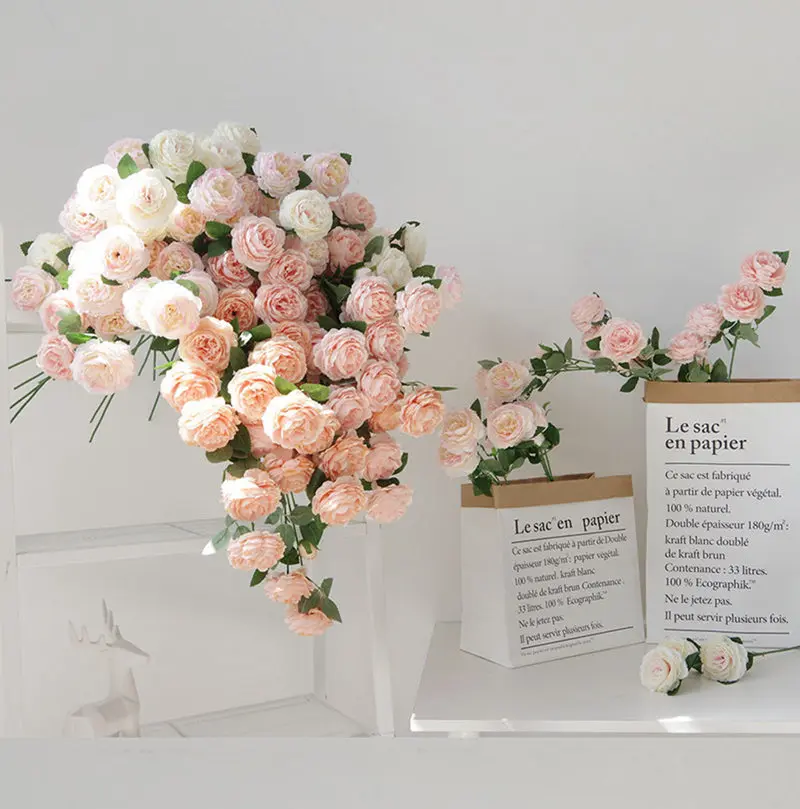 12Pcs/lot wholesale rose peony Artificial flower branch for wedding road, arch decoration flores silk cheap fake Flowers