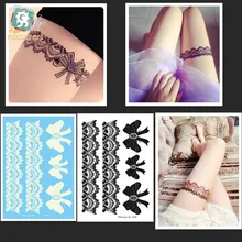 LS602/New 2016 high quality temporary big sexy black/White lace bow-tie design hena tattoo sticker for body leg