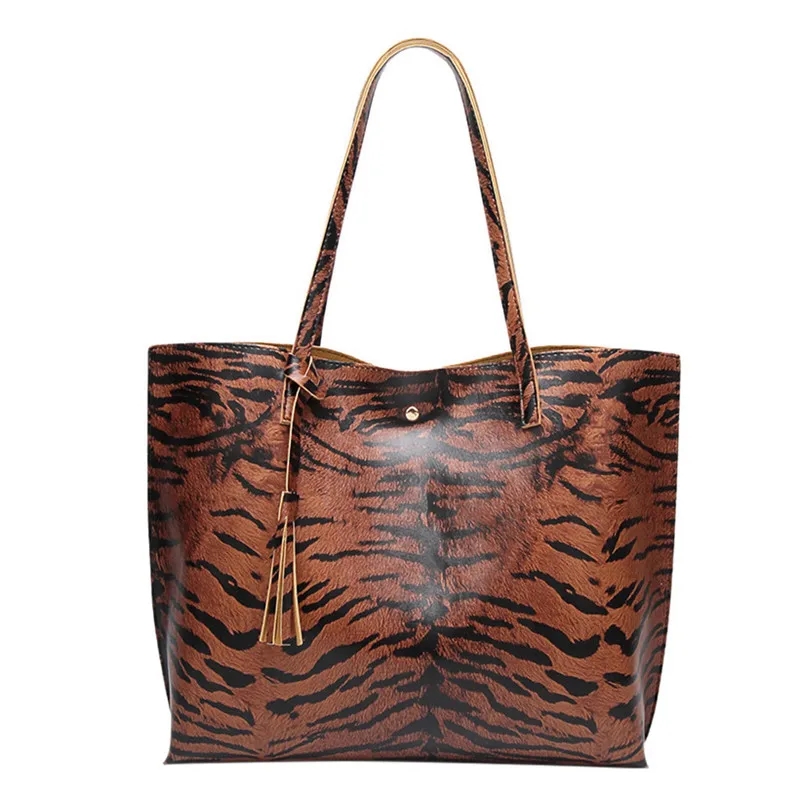 

HTNBO Women's Shoulder Bag Tiger Leopard Top-handle Bags Fashion Ladies Handbags Large Capacity Clutch Bag Sac Feminina 2019