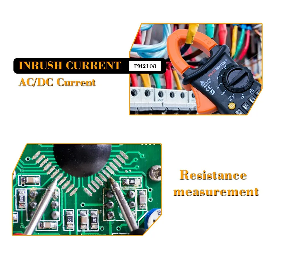 Peakmeter PM2108 цифровой клещи 6600 отсчетов автоматический и ручной диапазон AC/DC мини мультиметр AC DC Напряжение Ток Сопротивление
