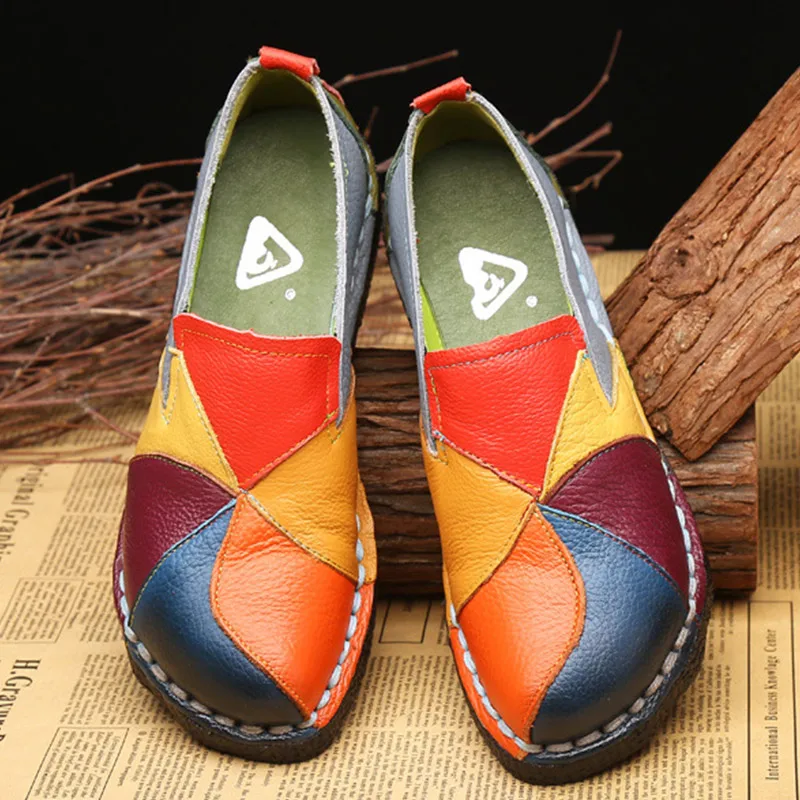 Acheter D été Mocassins Femmes Mocassins Ballerine Chaussures Femmes En Cuir Véritable Slip On Ballerines Bout Rond Fleur Zapatillas Mujer