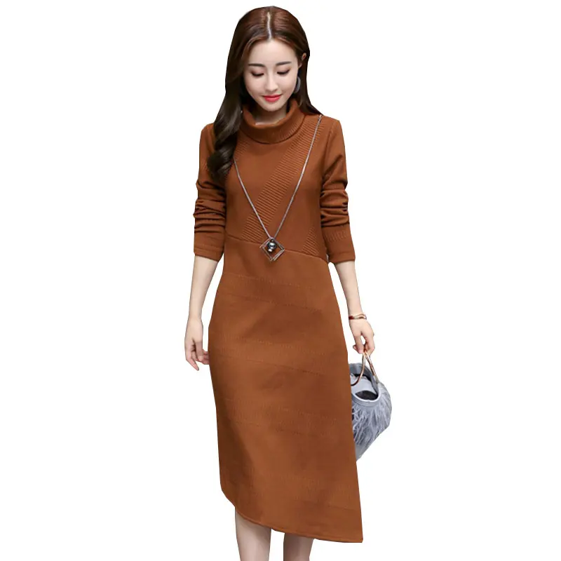 

Spring Autumn Womens Dress High collar 2018 New Knitted Leak Back Lace Loose Dress Irregular Split Stitching Dress Vestidos 611