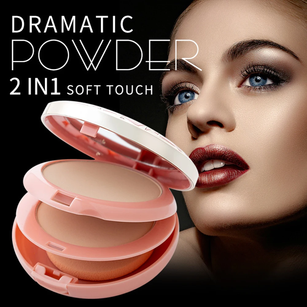 2 Colors Natural Face Powder Foundations Oil-control Brighten Concealer Whitening Make Up Pressed Powder with Puff TSLM1