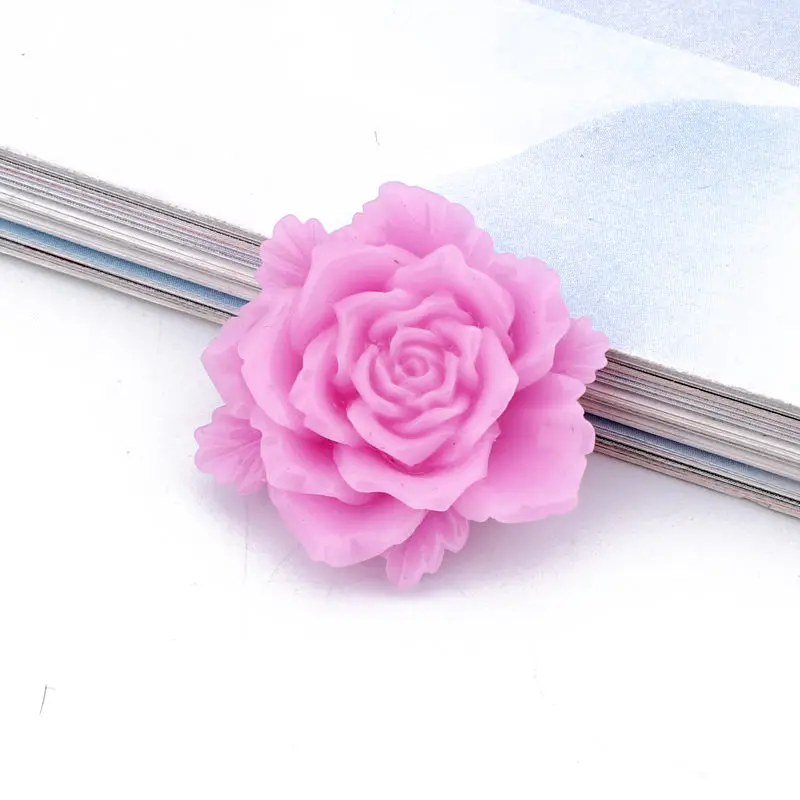 10 шт., 3D тисненые розы, полимерные накладки, подвески, кольцо, основа, фурнитура, сделай сам, Детская Брошь, кабошон, поднос, серьги, ювелирное изделие, бусина, сделай сам - Цвет: 28mm rose flower
