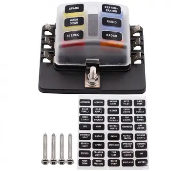 

32V Universal 100A Plastic Cover 6 Way Blade Fuse Box Holder M5 stud with LED Indicator for Car Boat Marine