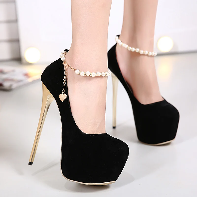 

2018 new temperament sexy super high heel single shoes stiletto 16 cm nightclub catwalk high heels simple elegant women's shoes