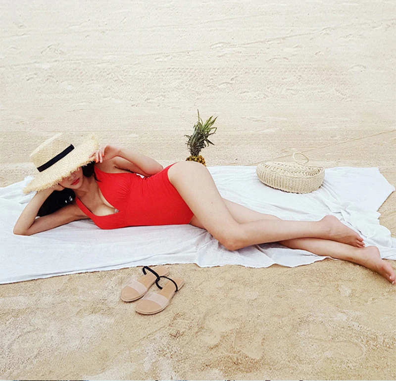 Сексуальный высокоэластичный женский слитный купальник, женский купальник с большим v-образным вырезом, Сплошной Красный купальник с открытой спиной, монокини, купальный костюм для пляжа, XL