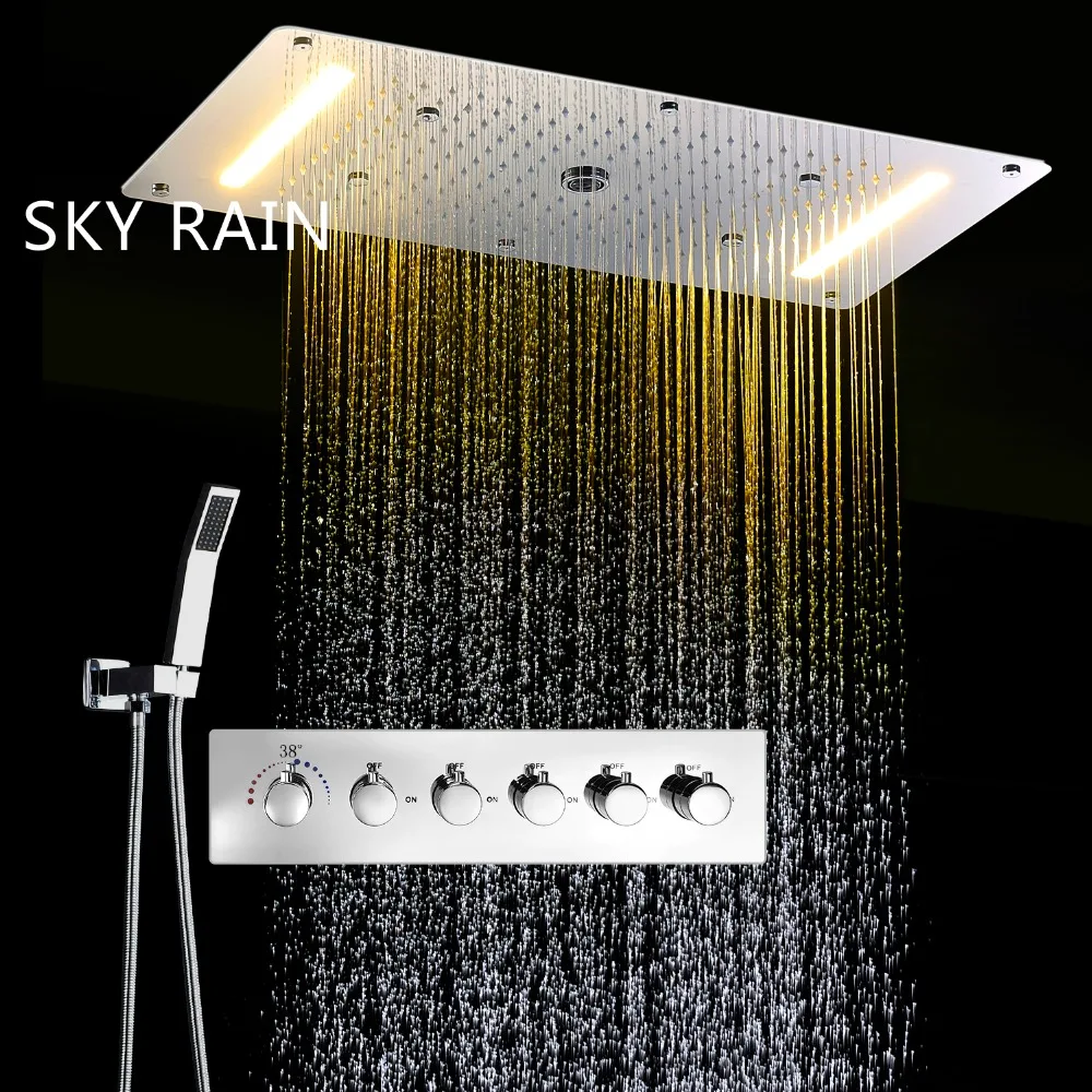 SKY RAIN Thermostatic Valve Square LED Shower Head