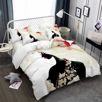 

Ladies Wedding Bedding Set Romantic Beauty Flowers Print Duvet Cover Set King Queen Bedding Valentine's Day Bedroom Decor