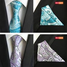 Mantieqingway классический жаккардовый галстук Карманный квадратный набор для бизнеса свадебные галстуки для мужчин синие Пейсли носовые платки с принтами